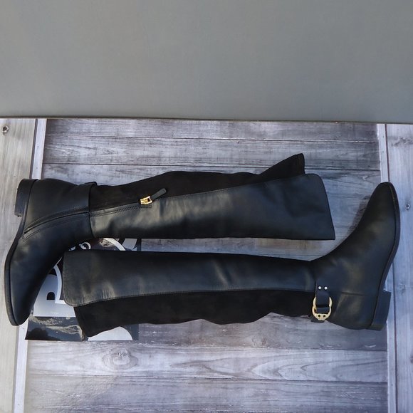 SIZE 8.5. Tory Burch leather over the knee-high stretch panel riding boots. - Picture 10 of 16